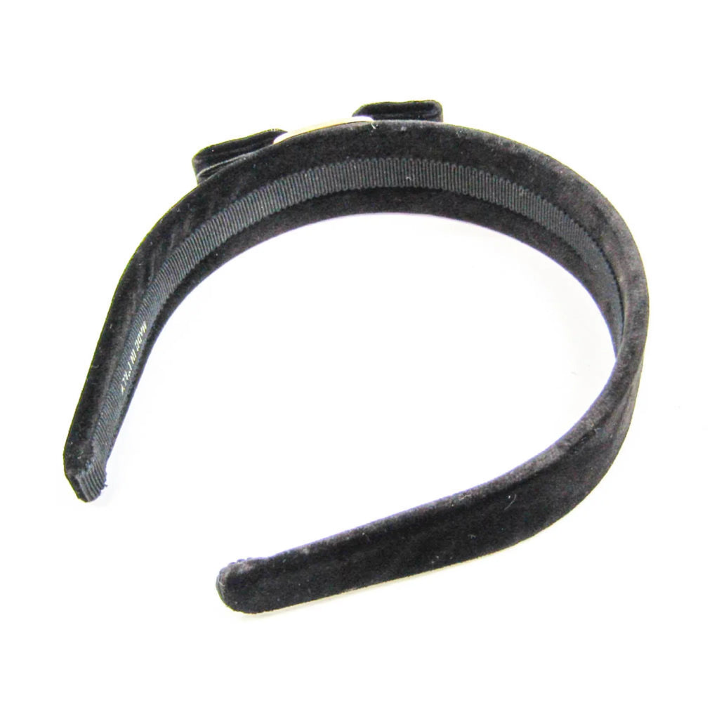 Pre-Owned Leather Metal Women's Alice Band Black, Champagne Gold R538