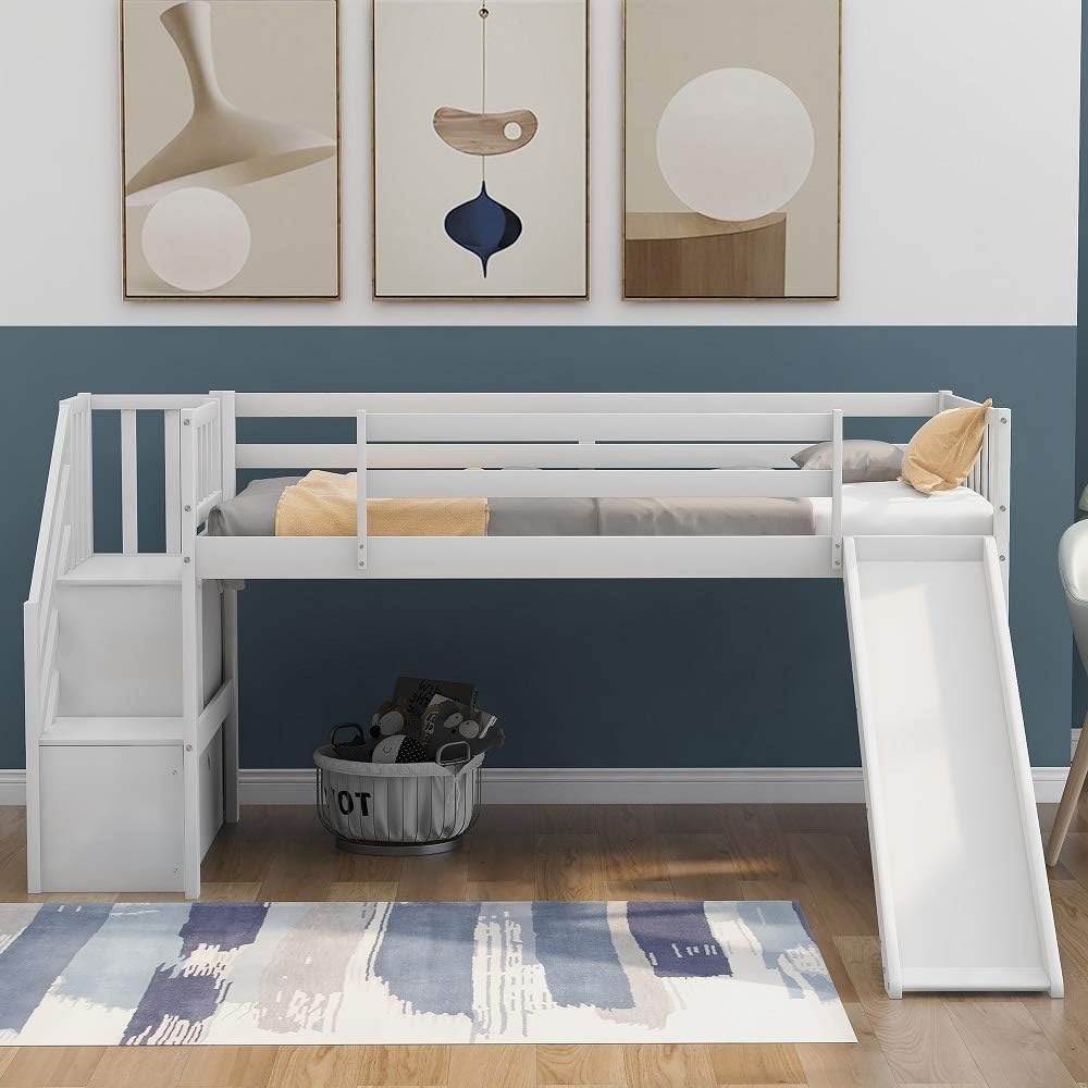 Twin Loft Beds with Slide and Staircase Q4433