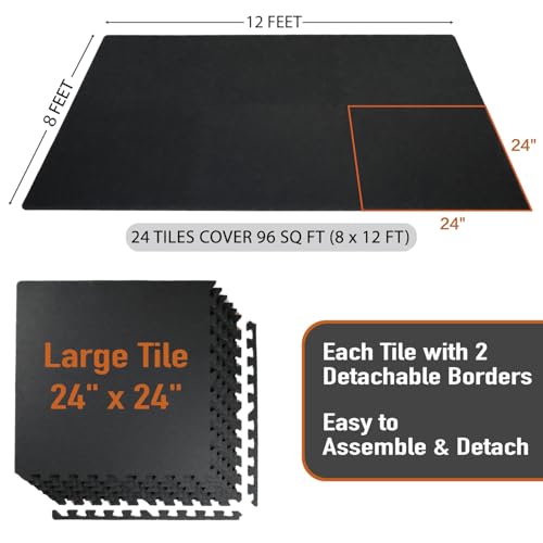 0.56in Thick 24 Sq Ft Interlocking Rubber Top EVA Foam Exercise Mats N914052