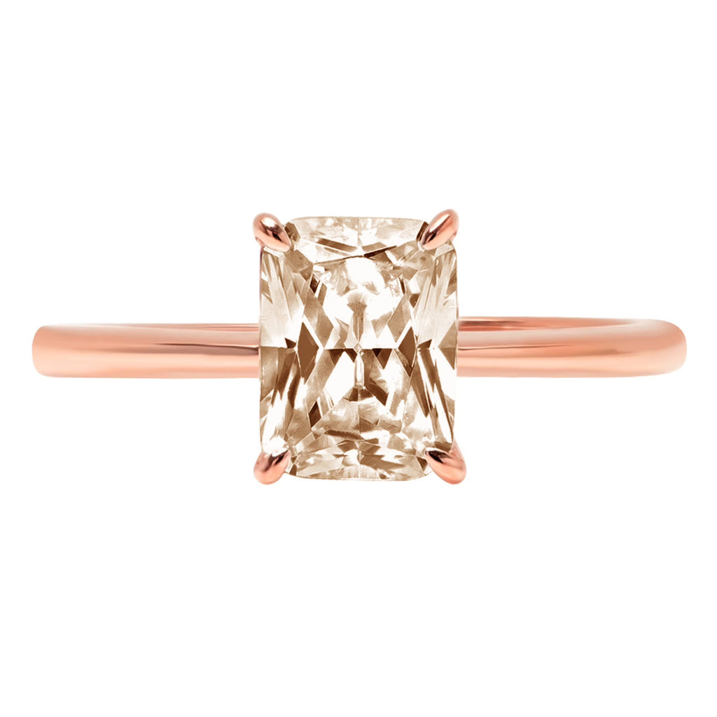 2.5ct Radiant Cut Champagne Simulated Diamond 18k Rose Gold Ring C40891