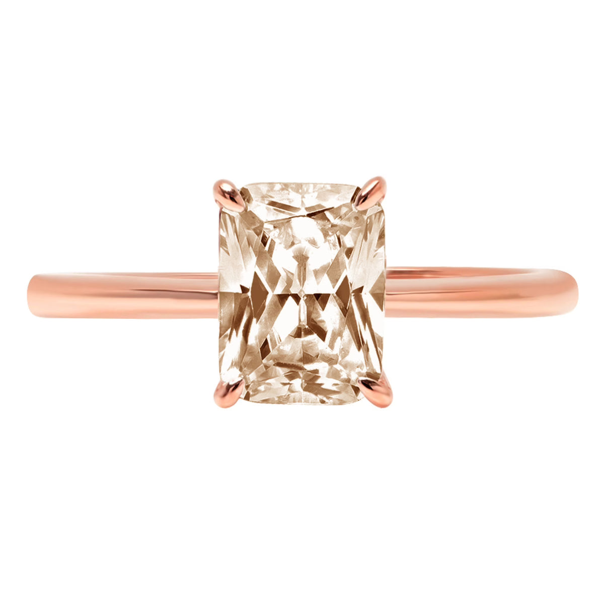 2.5ct Radiant Cut Champagne Simulated Diamond 18k Rose Gold Ring C40891