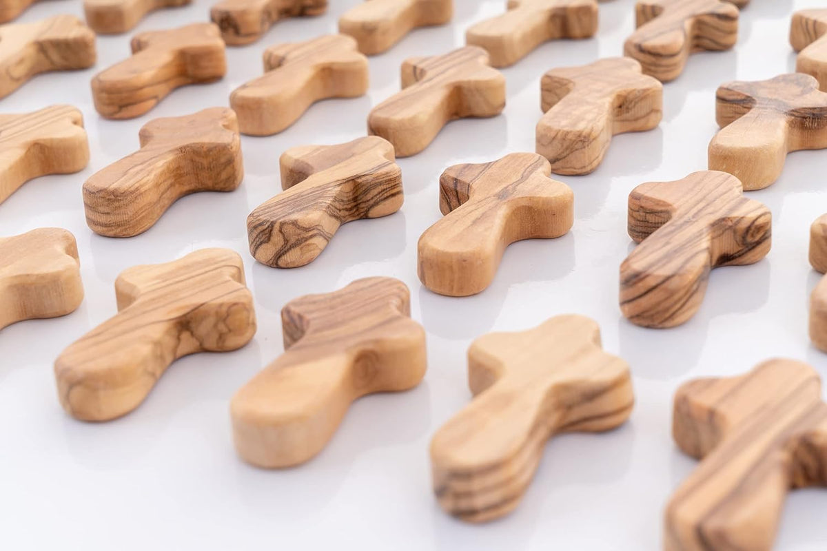 100 Small Olive Wood Pocket Crosses with Certificates D7167