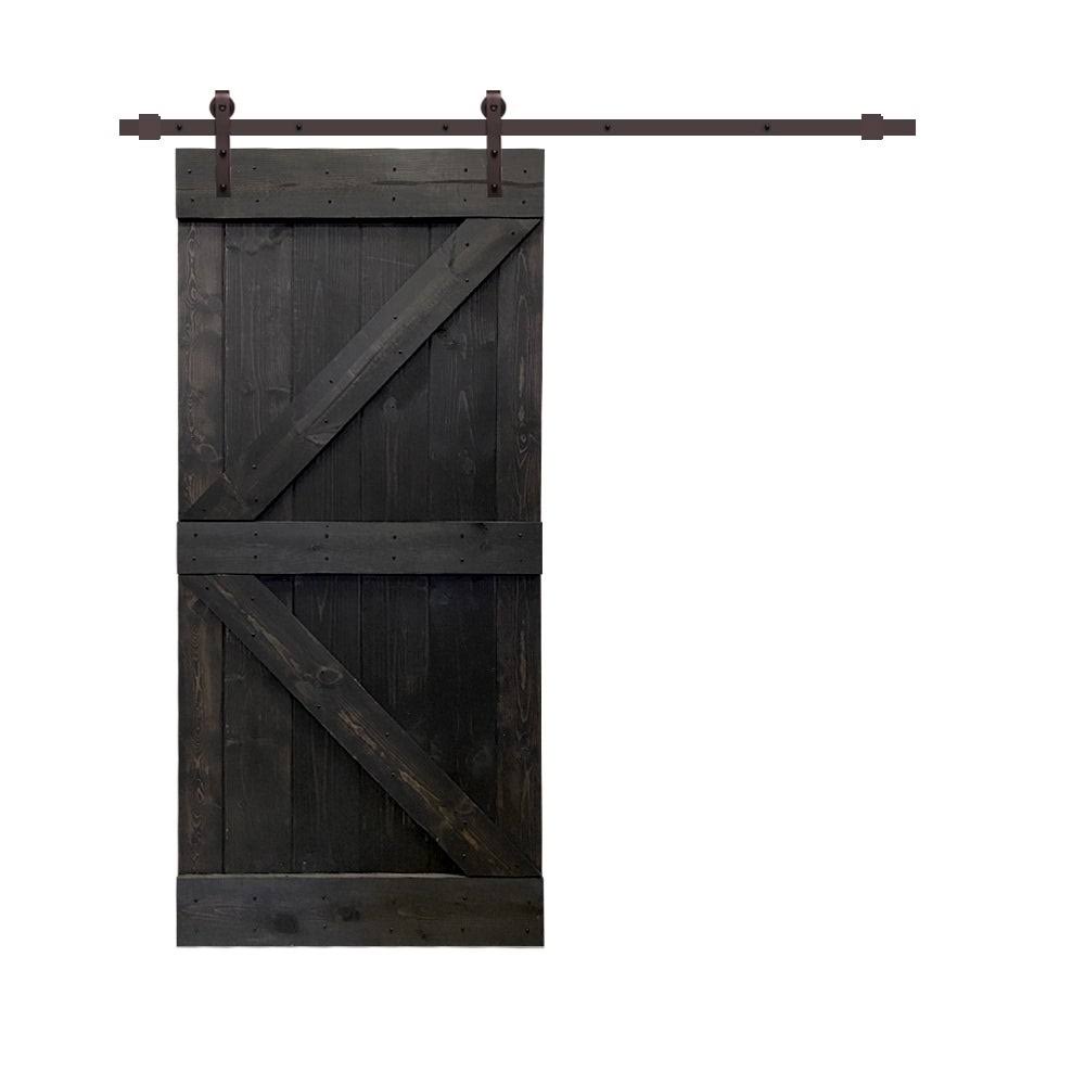 Jungle Green Stained Wood Interior Sliding Barn Door with Hardware Kit F759064