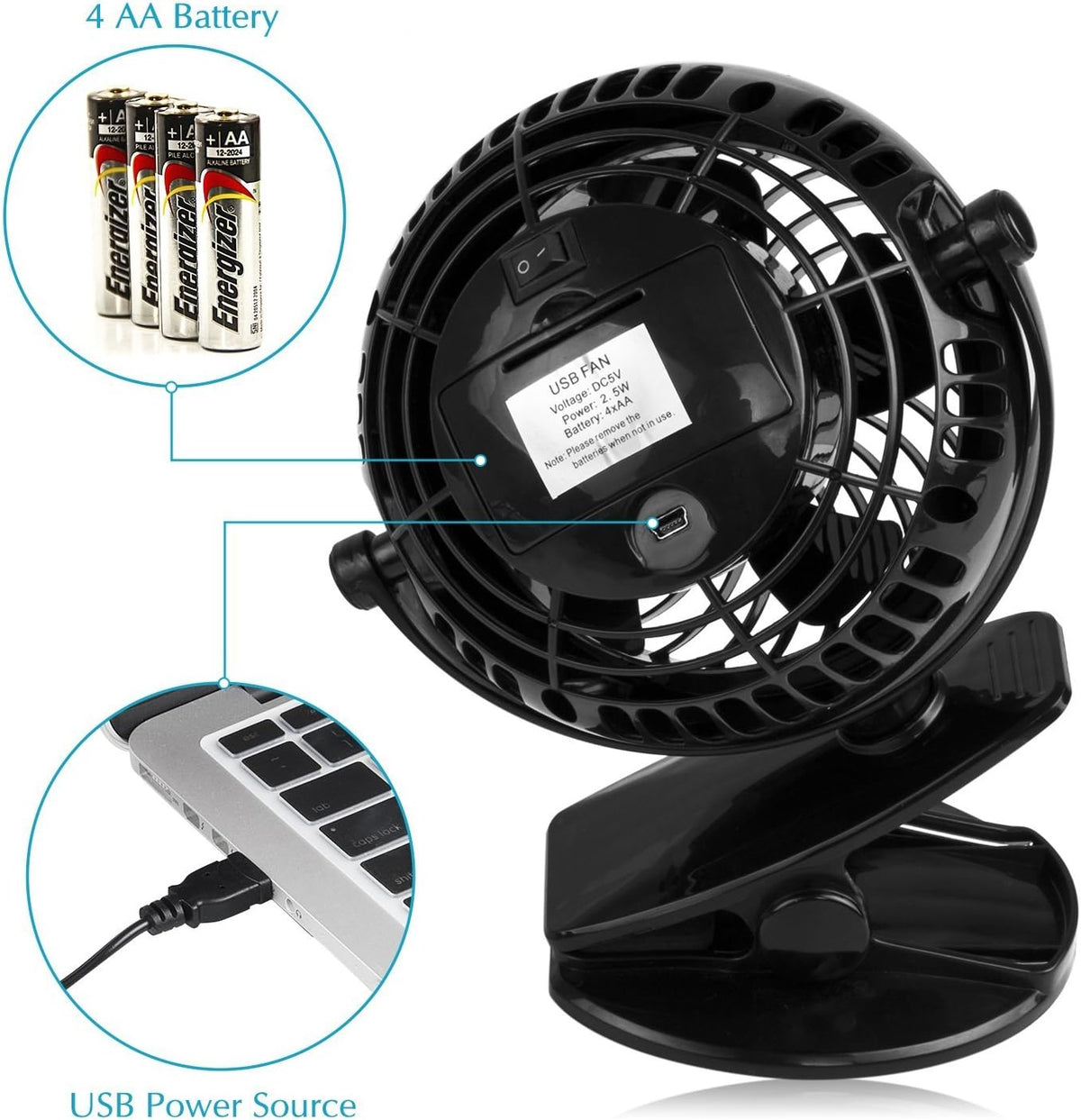 Battery Operated Fan with Clip, 5 Inch U77824