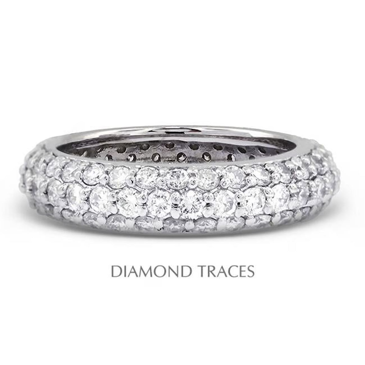 18K White Gold Pave Setting 1.81 Carat Total Natural Diamonds Three Row Band Eternity Ring R82771