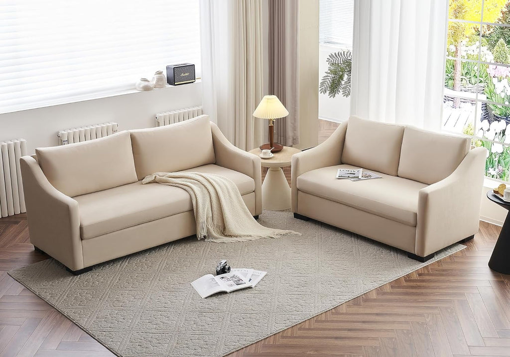 Beige Chenille 2 Piece Sofa Y1813