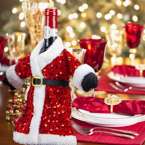 Christmas Red Sequin Wine Bottle Cover Y862
