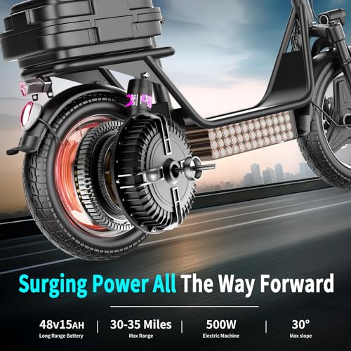 500W Peak Motor Sit Down E Scooter with Basket, 14" Pneumatic Tire C925
