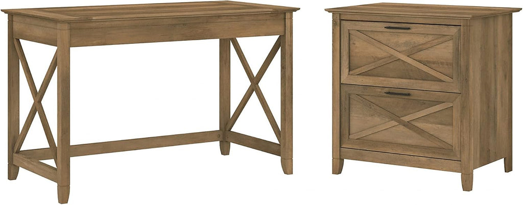 48W Reclaimed Pine Writing Desk with 2 Drawer Lateral File Cabinet I208512