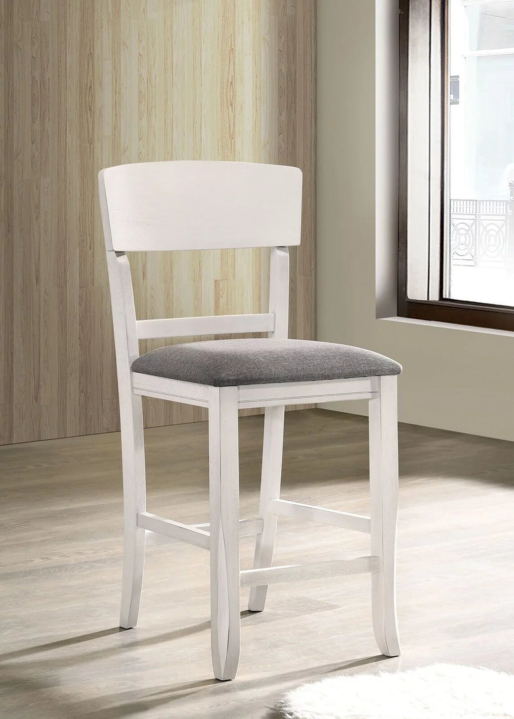 White Set of 6 Counter Height Chairs Light Gray Fabric Seat I652