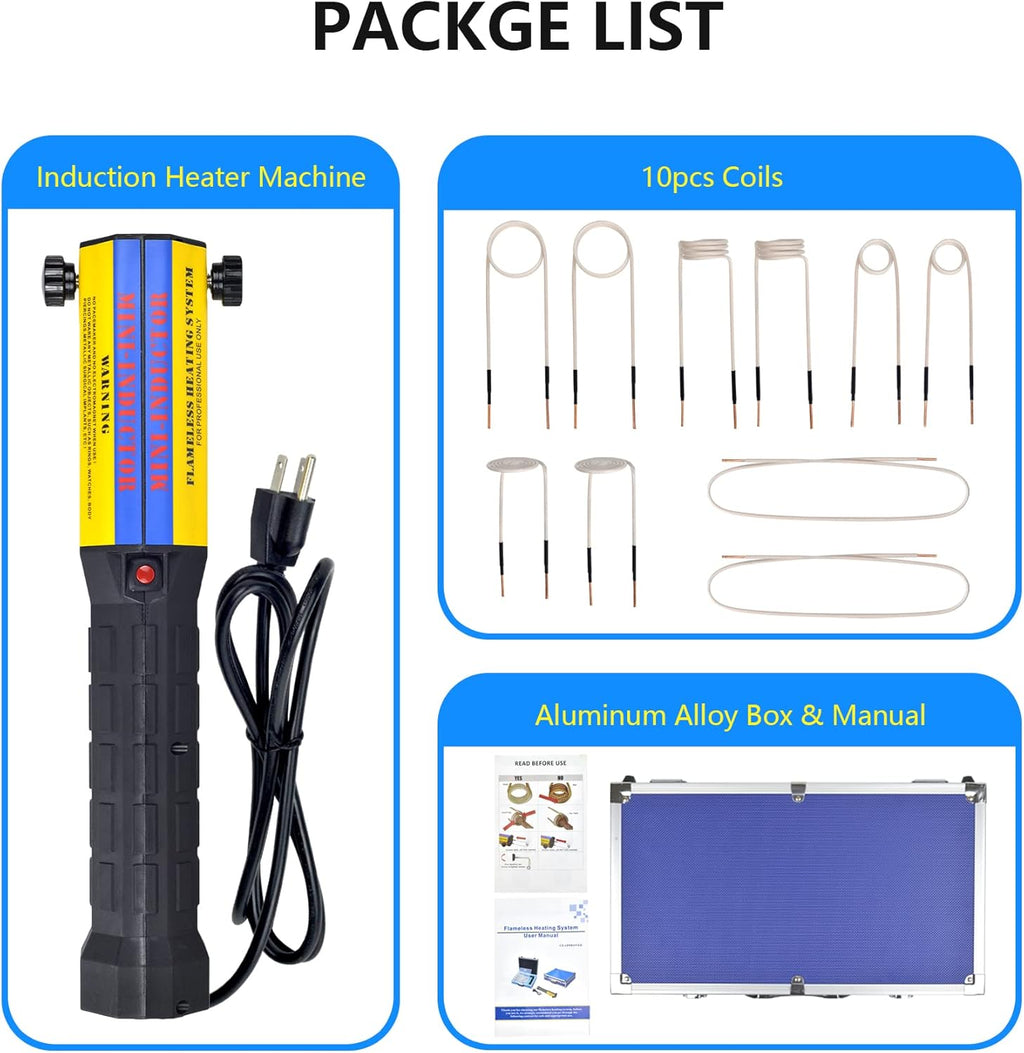 Magnetic Induction Heater 10 Coils 1000W 110V Flameless Hand Held Automotive Electromagnetic Disassembly Repair Set D97728