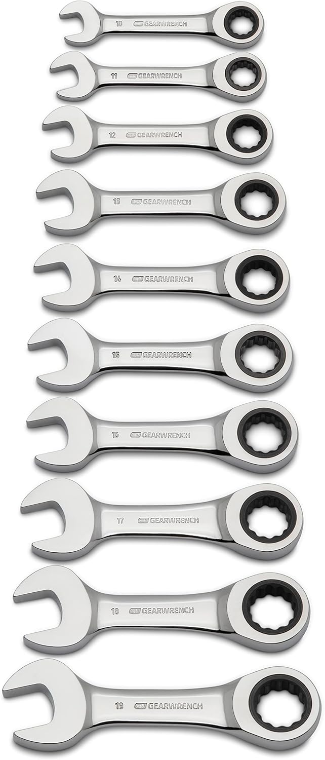 10 Pc. 12 Pt. Stubby Ratcheting Combination Wrench Set, Metric Z989441