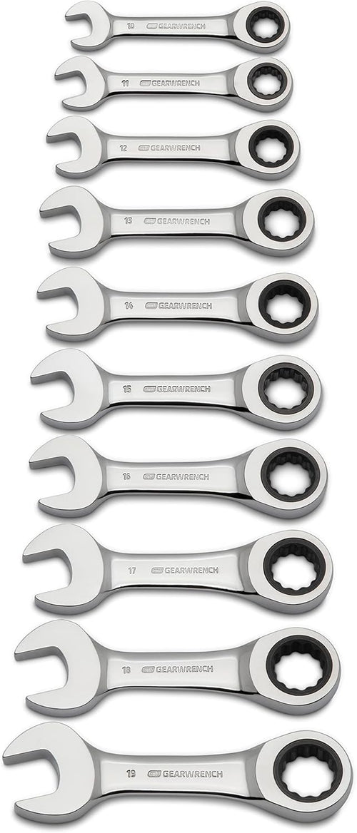 10 Pc. 12 Pt. Stubby Ratcheting Combination Wrench Set, Metric Z989441