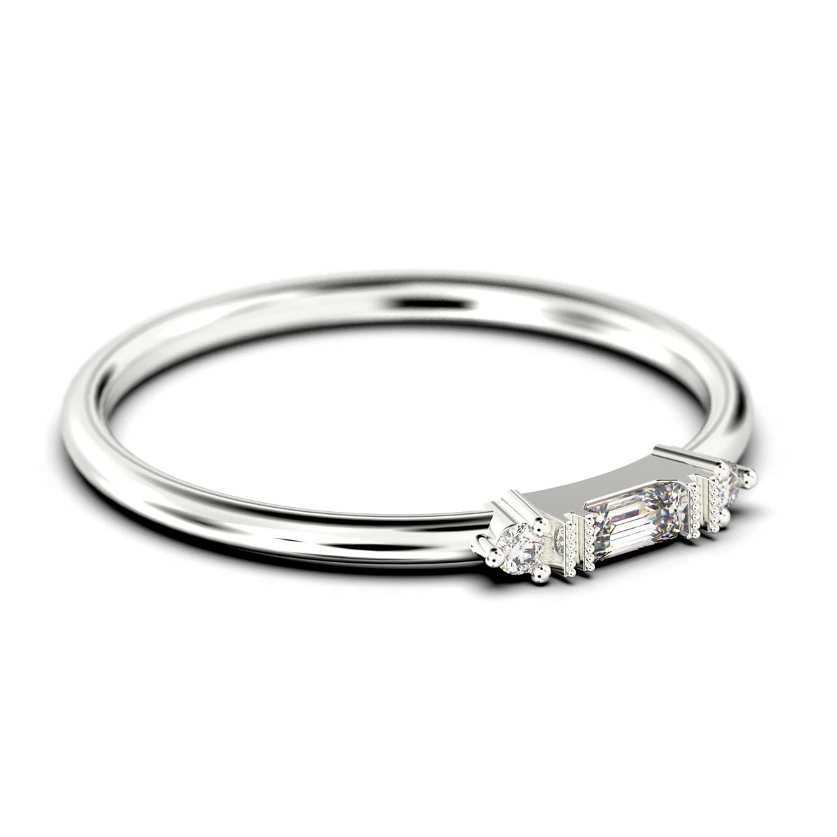 0.75 Carat Baguette Cut Diamond Moissanite Engagement Ring in 10k Solid White Gold O225