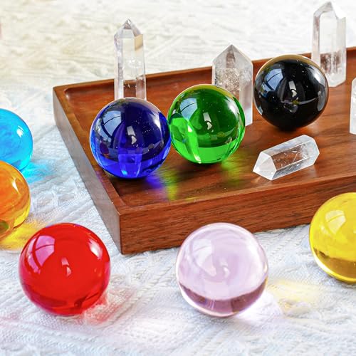 40mm Crystal Chakra Balls with LED Wooden Base Glass Sphere Night Light Decoration B304