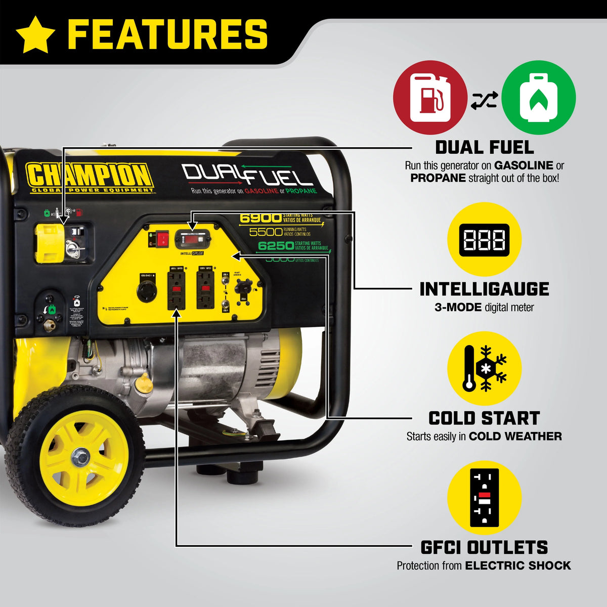 Dual Fuel Portable Generator with Wheel Kit O2196