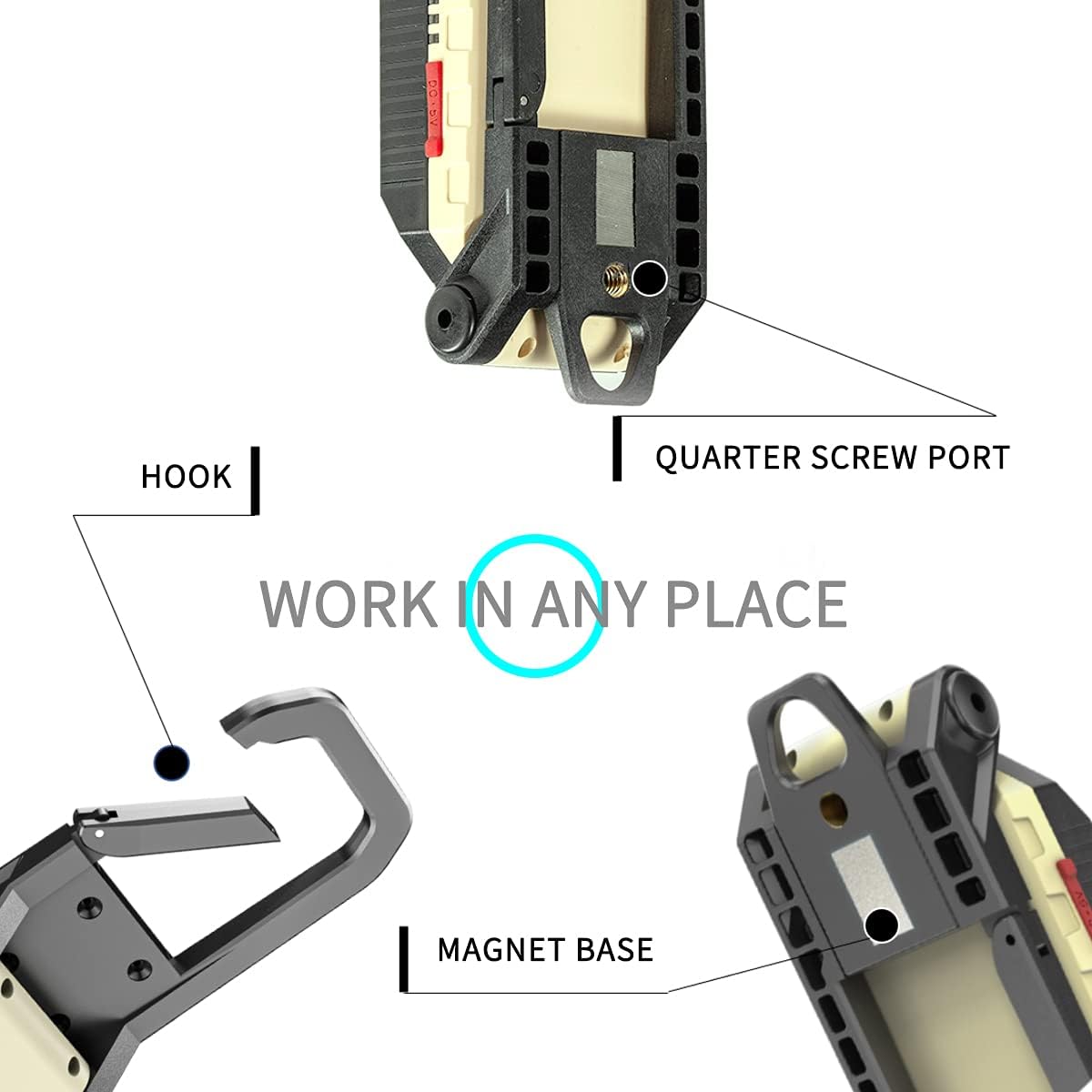 LED Work Light, COB Rechargeable Flashlight with Magnetic Base & Hanging Hook, Pack of 2 P29236