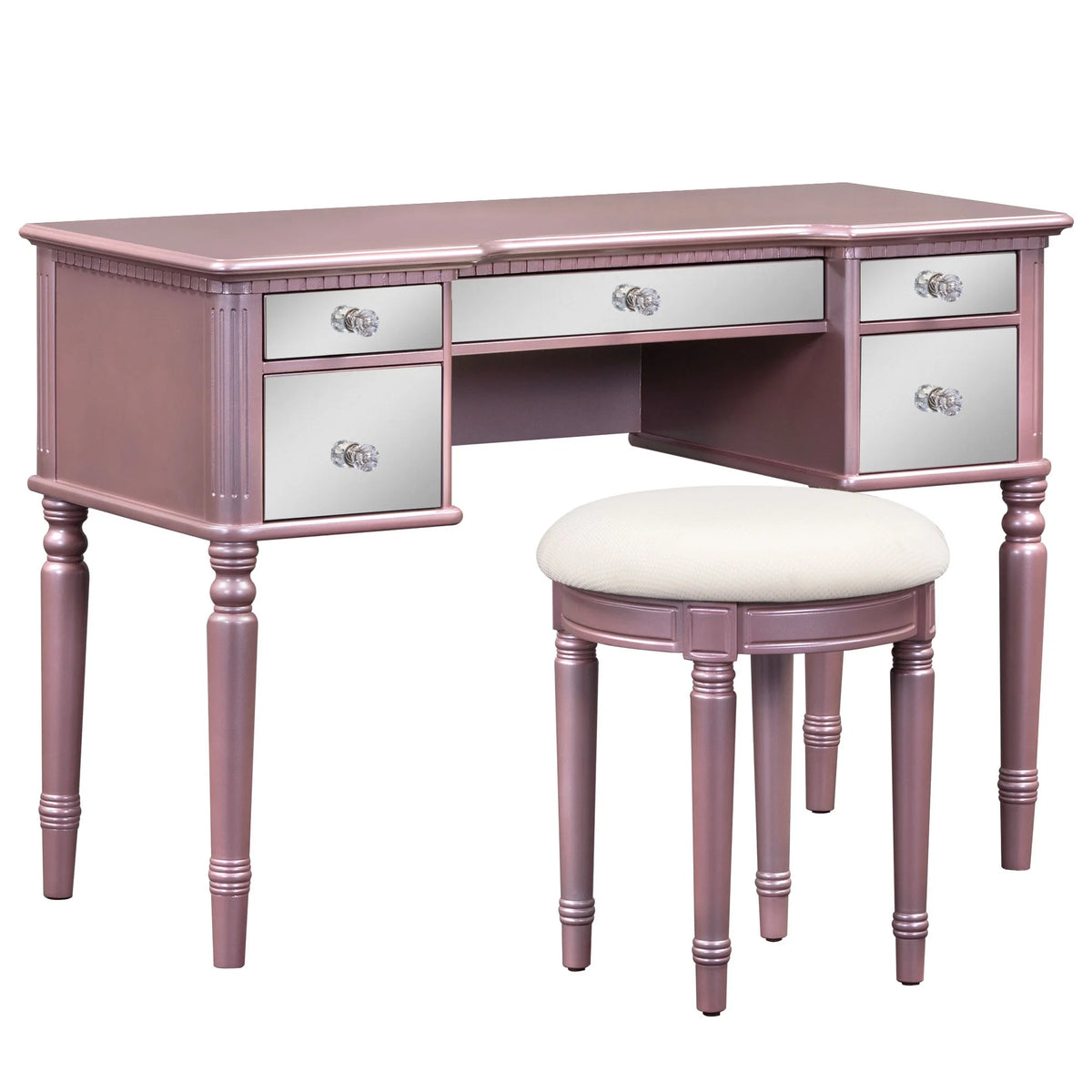 Pink Vanity Set with Tri-Fold Mirror and Stool Q434