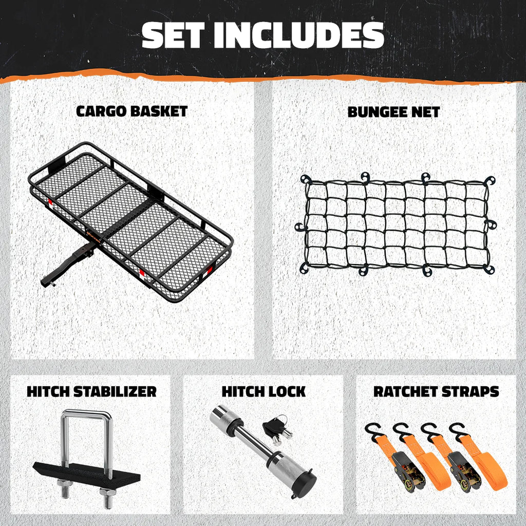 Cargo Carrier Hitch Mount Cargo Basket with Foldable Raise Arm E3224