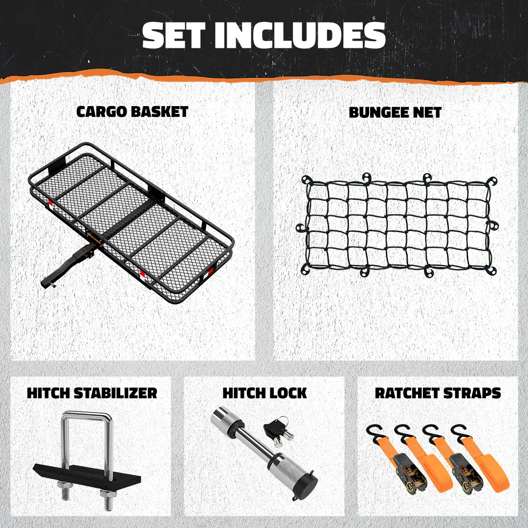 Cargo Carrier Hitch Mount Cargo Basket with Foldable Raise Arm E3224