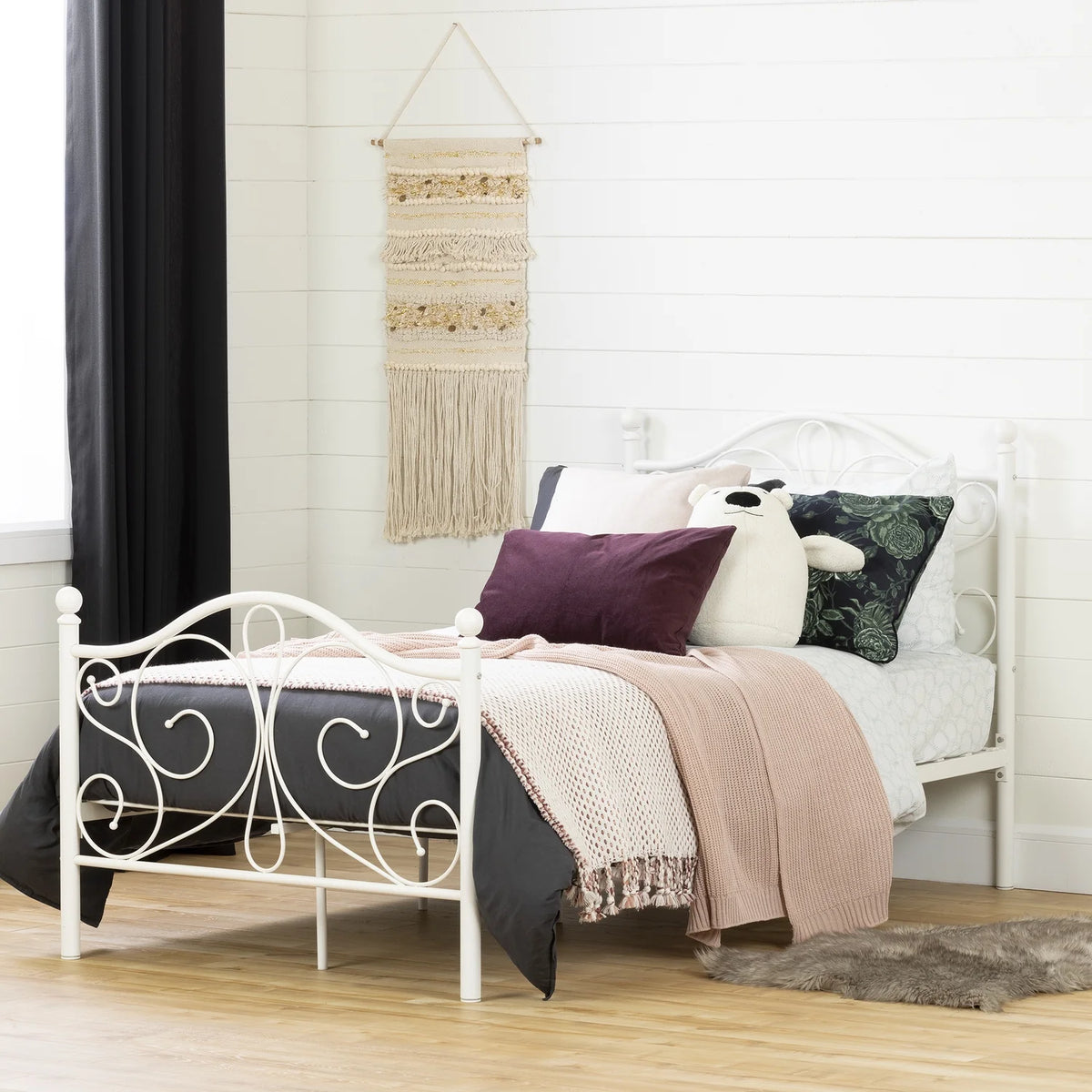 Metal Platform Bed with Headboard and Metal Slats B17409