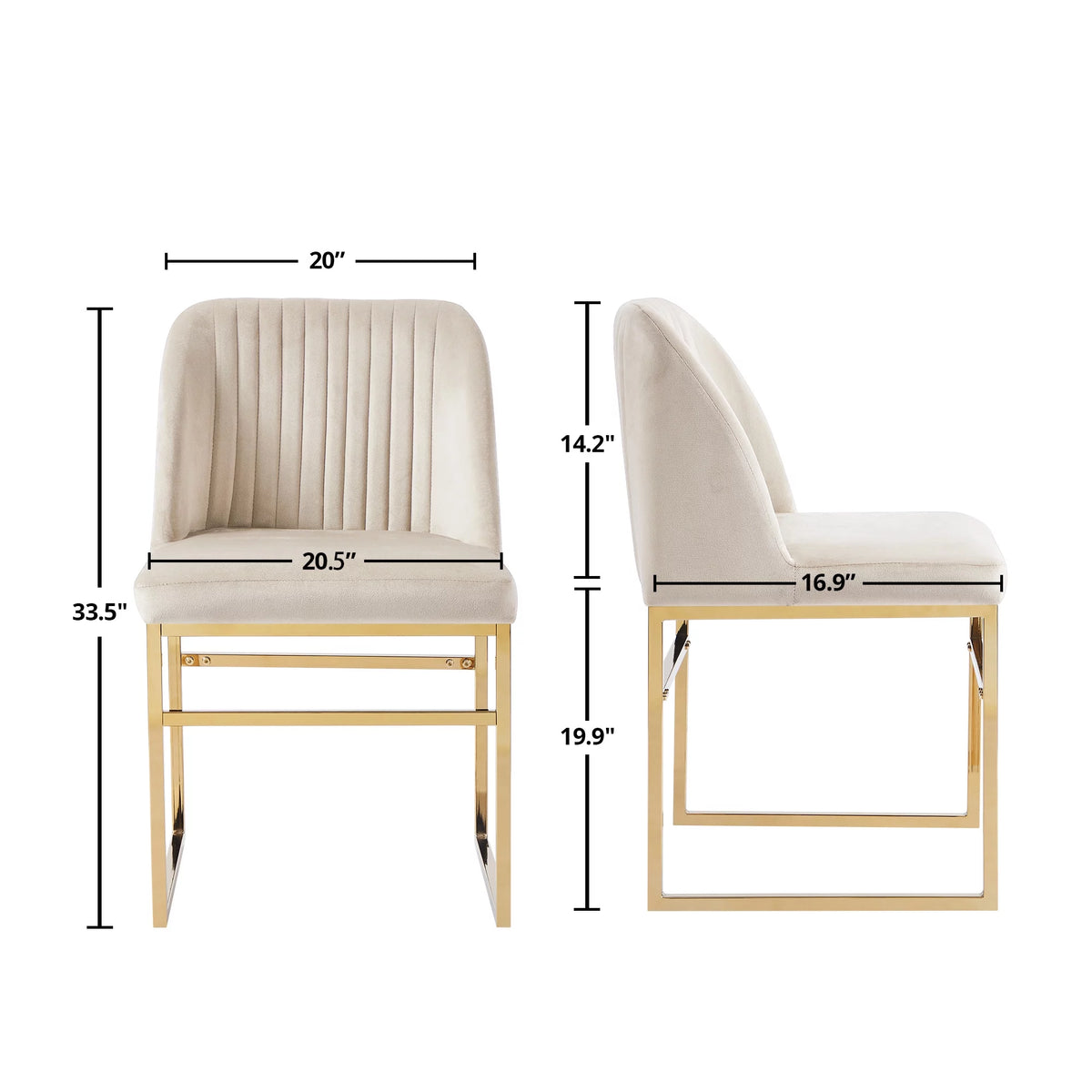 Set of 2 Upholstered Velvet Dining Chairs with Gold Metal Base A3561
