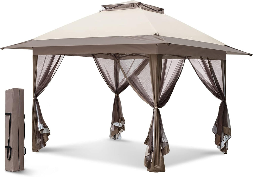 White 13' x 13' Pop-Up Gazebo Tent with Mosquito Netting E999