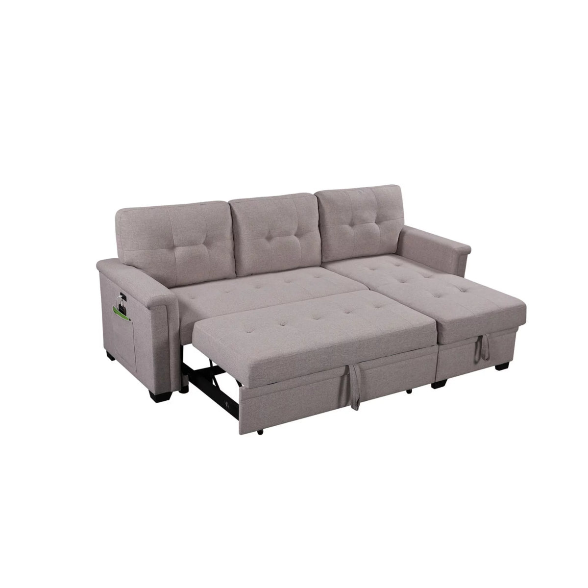 Light Gray Fabric Reversible Sleeper Sofa with Storage Chaise Z4143