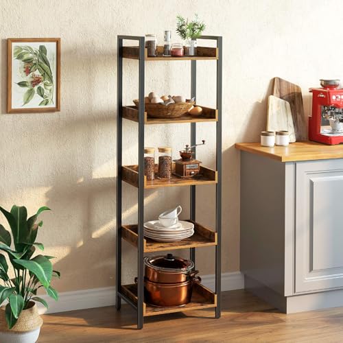 6 Tier Rustic Brown Bookshelf with 4 Hooks G261