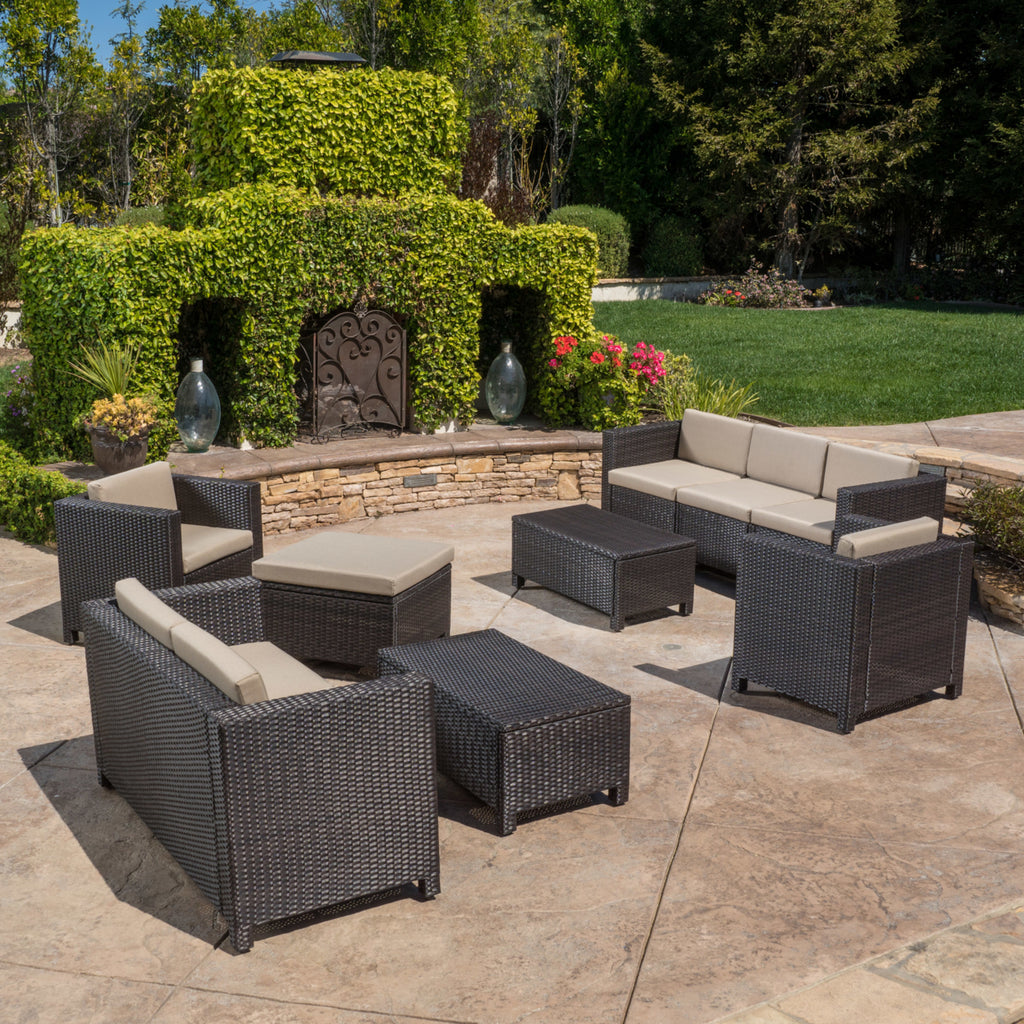 9pc Outdoor Wicker Sectional Sofa Set with Cushions G40340