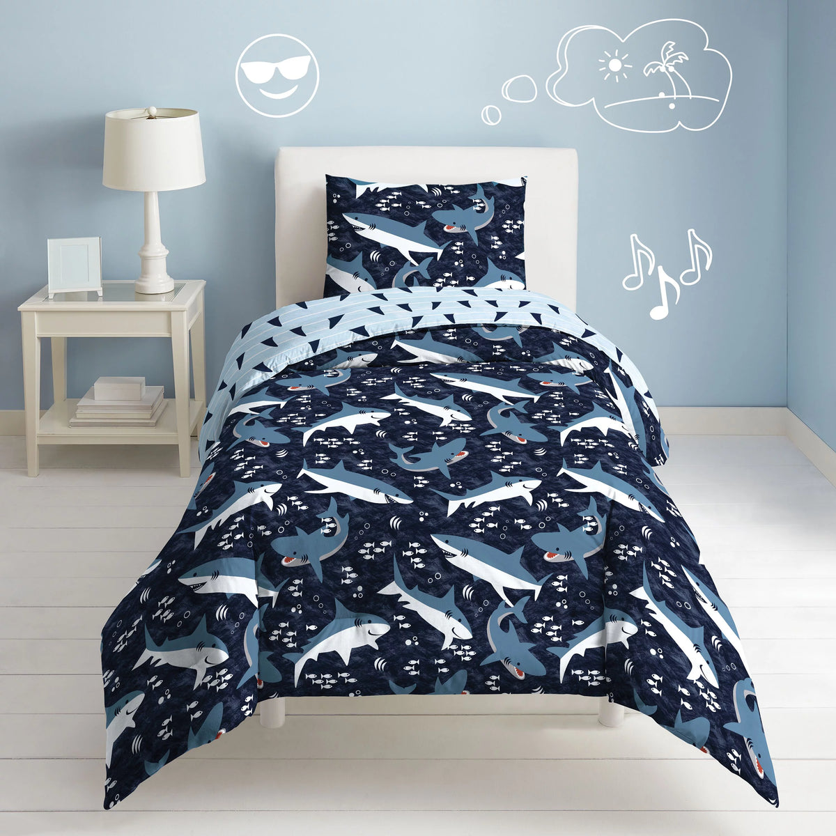 Navy Polyester Cotton Twin 2 Piece Comforter Set E9452