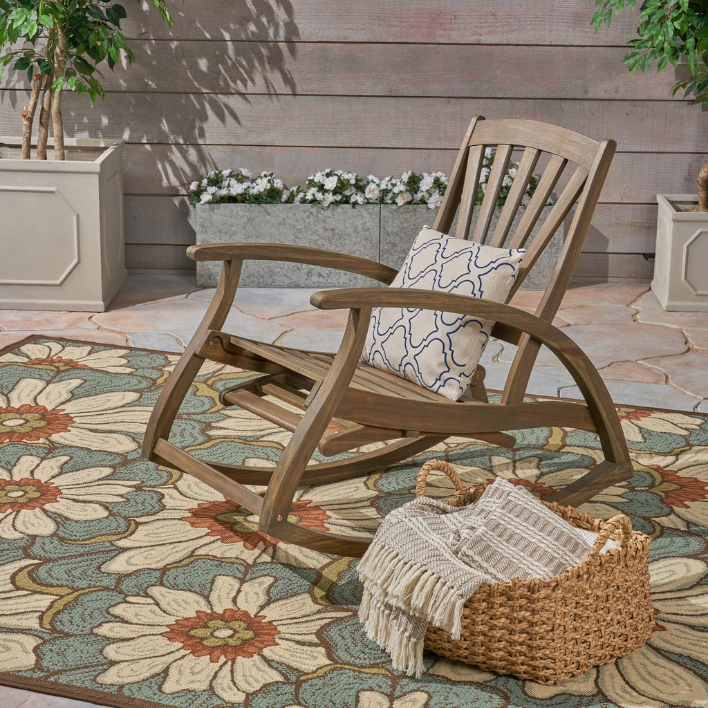 Teak Finish Acacia Rocking Chair with Footrest X258341