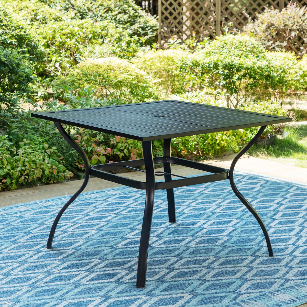 5 Pieces Patio Dining Sets Outdoor Metal All Weather Furniture Sets with Umbrella Hole, Black A459963