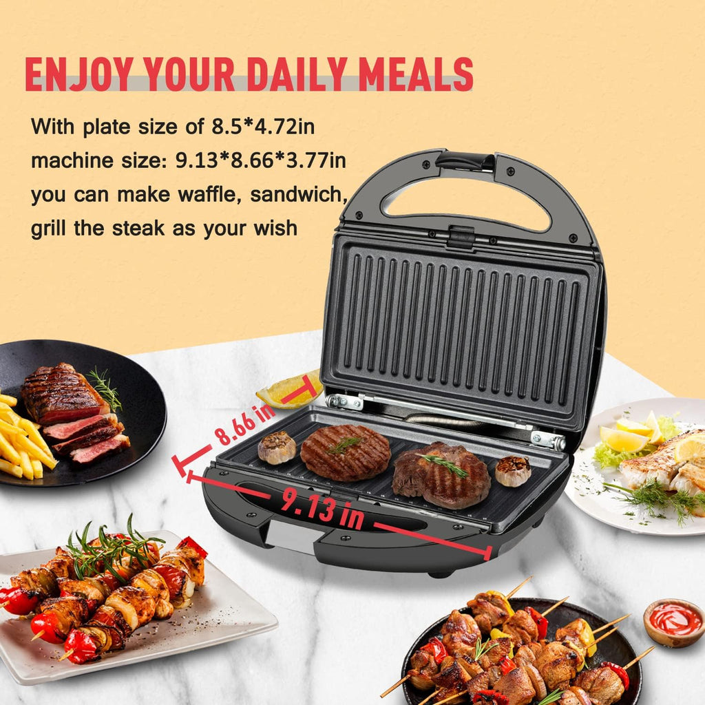 Black 3-in-1 Sandwich Maker and Waffle Iron with Non-stick Plate C2155