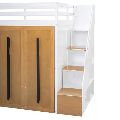 Twin Size Solid Wood Loft Bed with Storage G92576