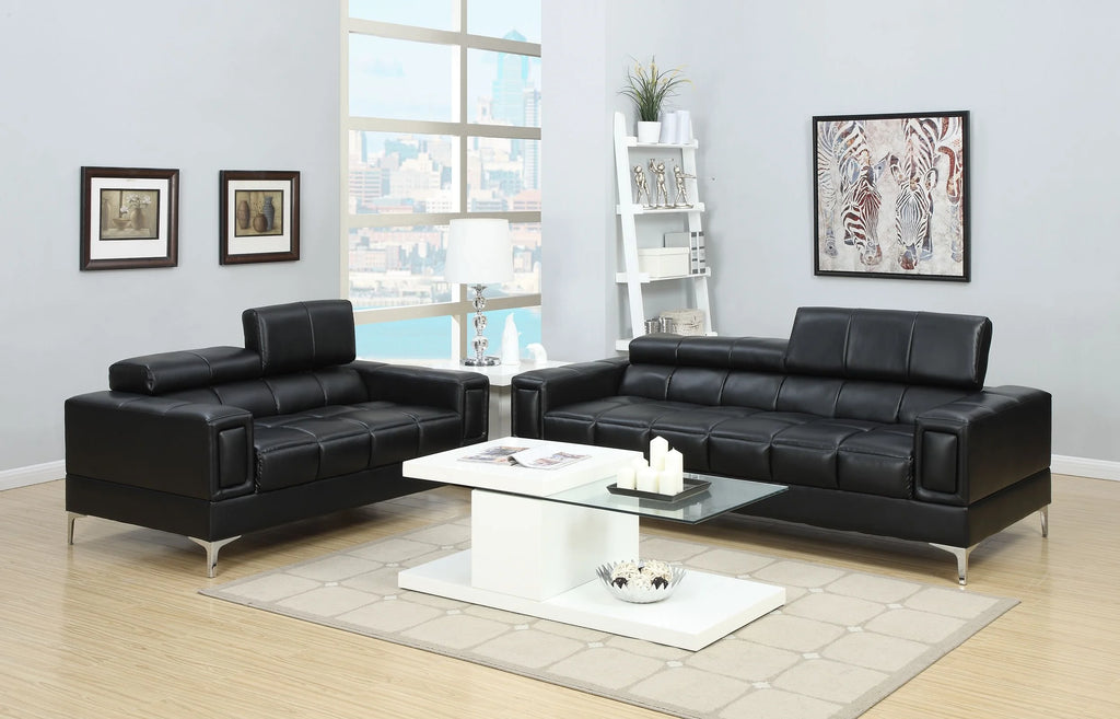 Black Faux Leather Sofa and Loveseat 2pc Set H7163
