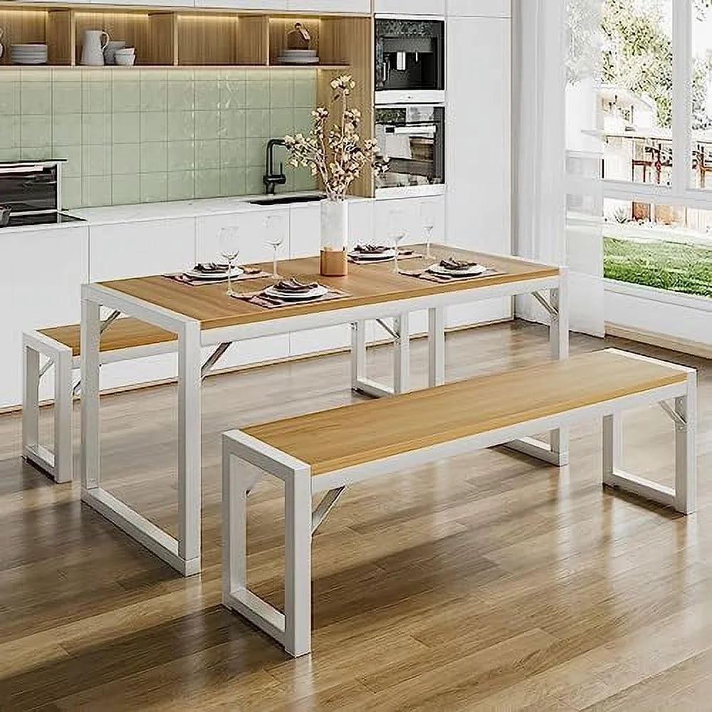 3-Piece Dining Table Set with 2 Benches G801