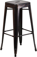 30" High Backless Black-Antique Gold Metal Indoor-Outdoor Barstool S78488
