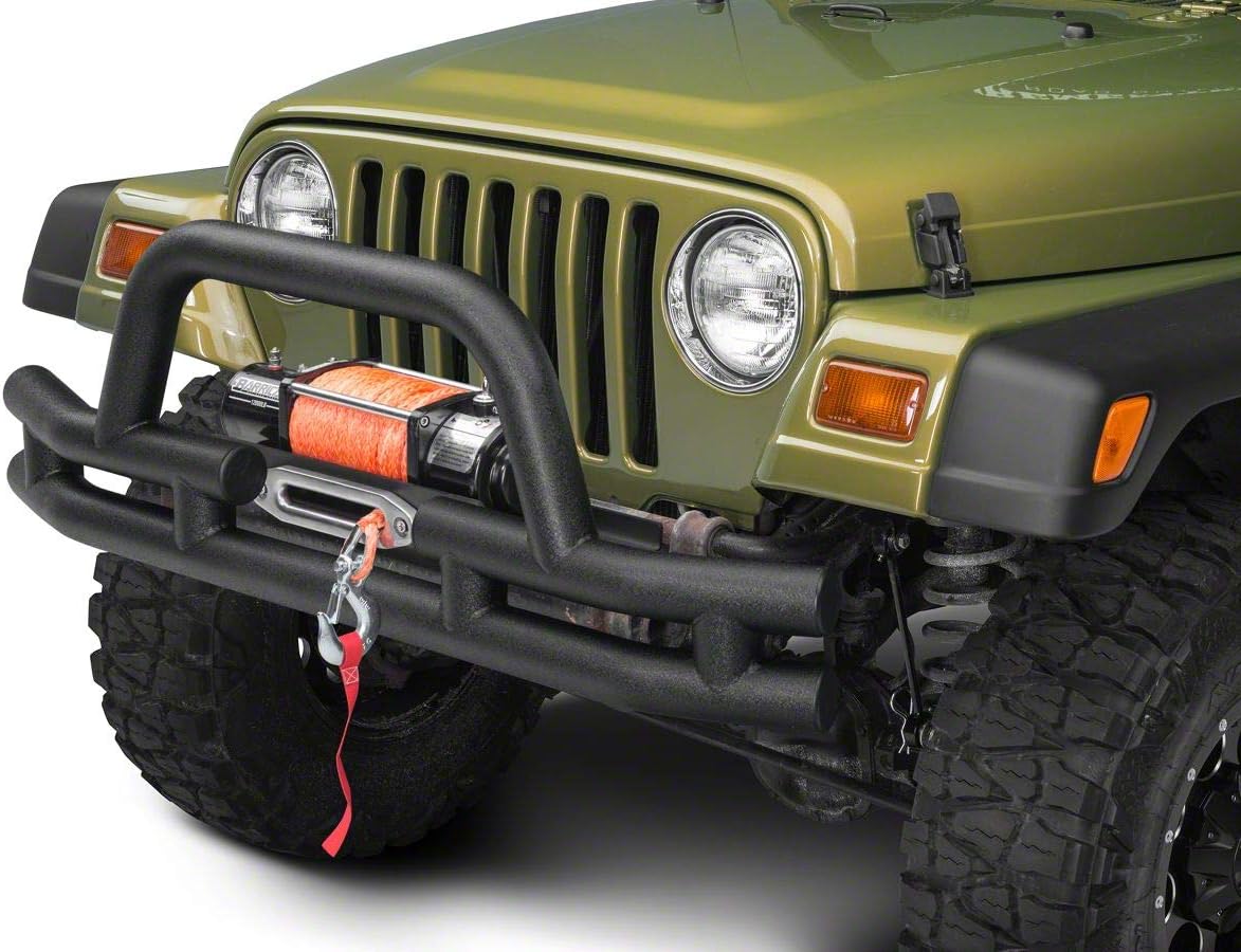Textured Black Tubular Front Bumper with Winch Cutout O799