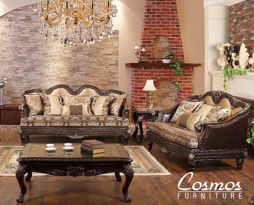 Cherry Finish Wood Sofa & Loveseat Set 2Pcs A5994