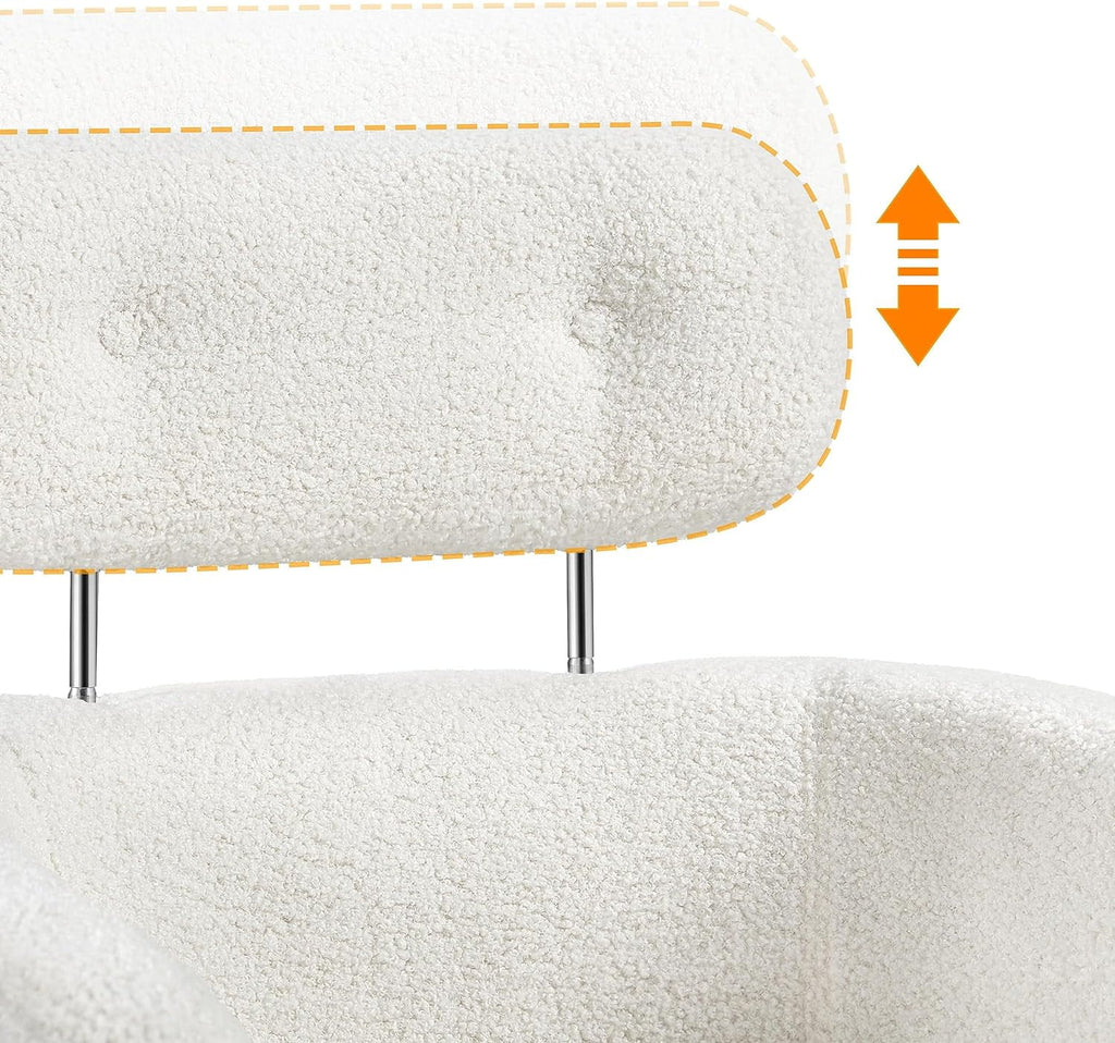 White Boucle Accent Chair with Adjustable Headrest and Golden Legs W199860