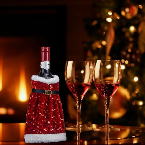 Christmas Red Sequin Wine Bottle Cover Y862