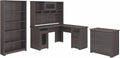 L Shaped Desk with Hutch, File Cabinet and 5 Shelf Bookcase J541796