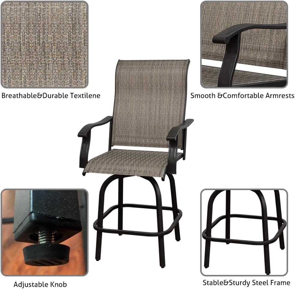 Swivel Bar Stools Set with All-Weather Metal Frame P4715