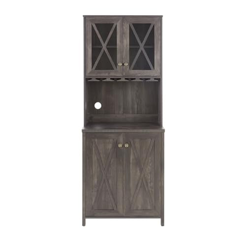 Grey Wood Storage Cabinet with Microwave Stand M6127