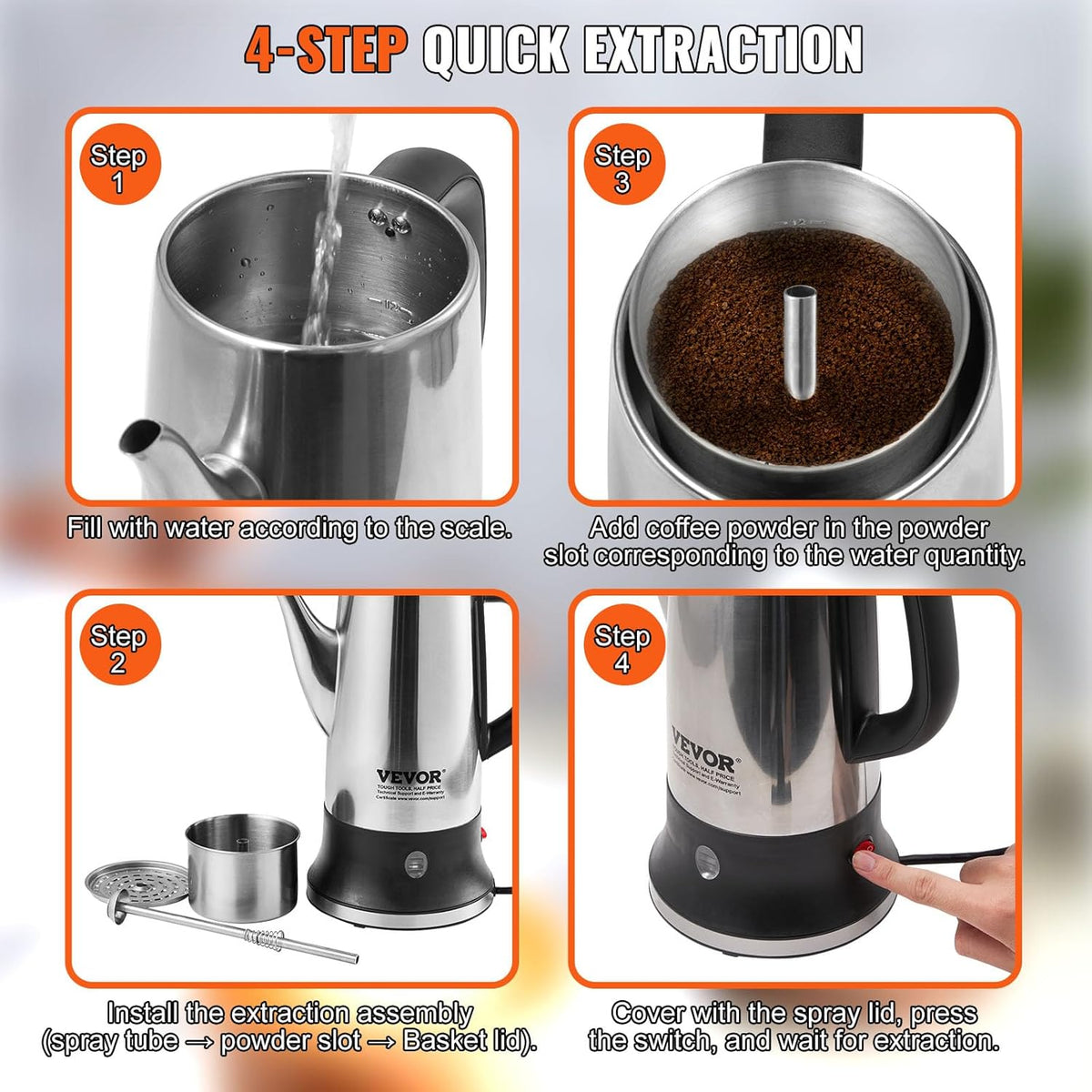 12-Cup 304 Stainless Steel Electric Coffee Percolator K404