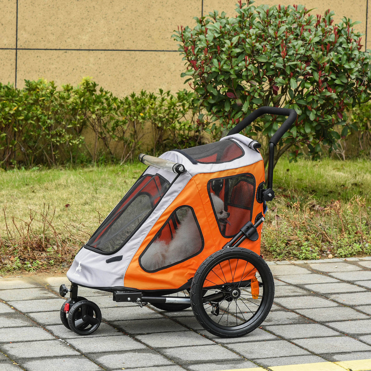 Orange 2-in-1 Dog Bike Trailer Pet Stroller Q264