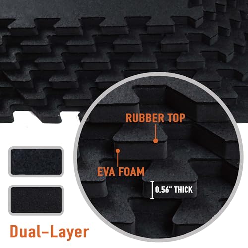 0.56in Thick 24 Sq Ft Interlocking Rubber Top EVA Foam Exercise Mats N914052