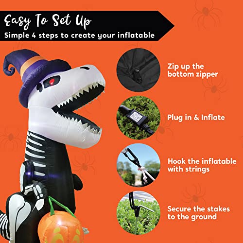 8 FT Inflatable Skeleton Dinosaur with Pumpkin A7758
