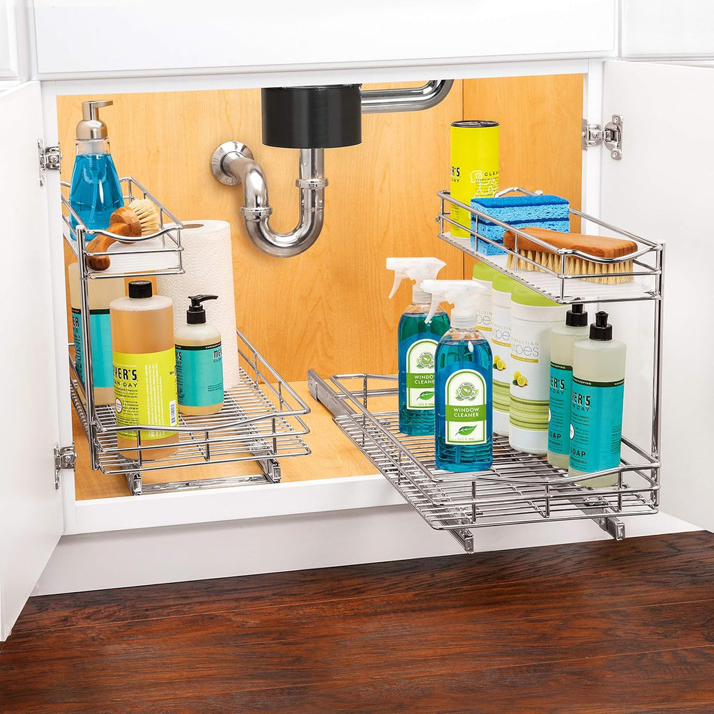 Under Sink Cabinet Organizer Pull Out Two Tier Sliding Shelf, Chrome G60279